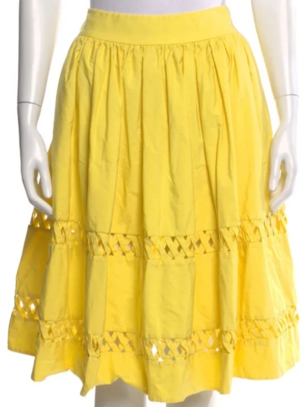 Kate Spade New York SAMPLE SALE-YELLOW 💯 COTTON KNEE-LENGTH CUT-OUT SKIRT NWOT